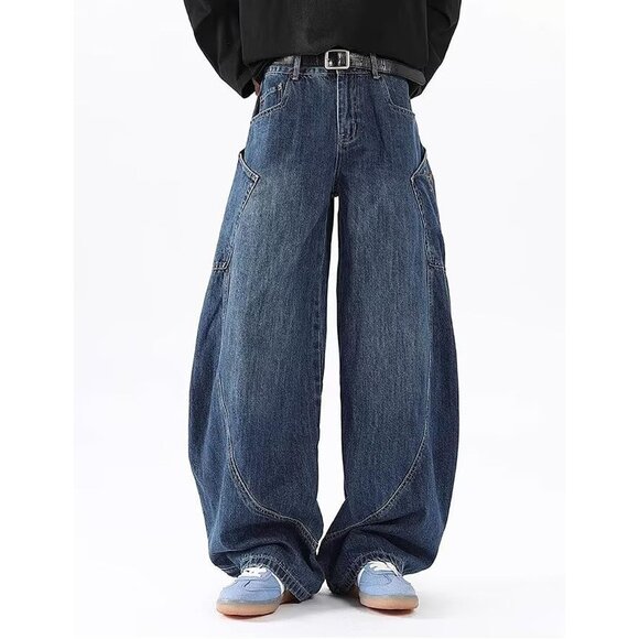 Men's Baggy Wide Leg Jeans Denim Streetwear Casual Loose Fit Y2K Hip Hop - Picture 3 of 6